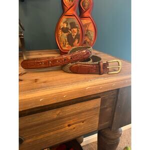 Brighton Mens leather and stretch rope woven belt Made in the USA, Size 42